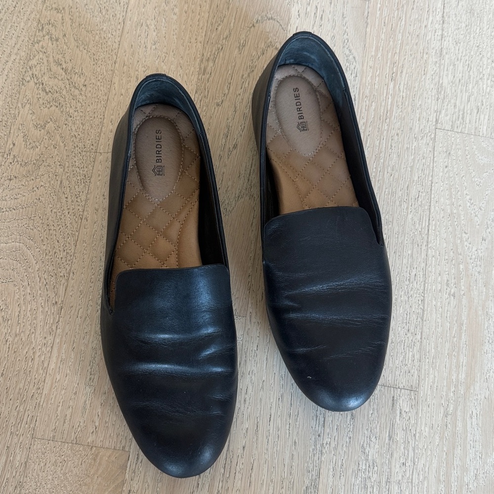 Birdies Black Leather Starling Flats 8.5